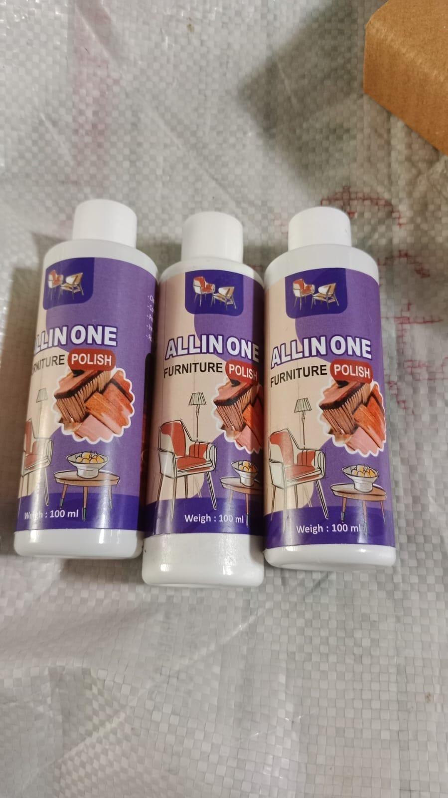 Pack of 3 All-in-One Furniture Polish bottles (100ML each). Perfect for maintaining and restoring wooden furniture and flooring.