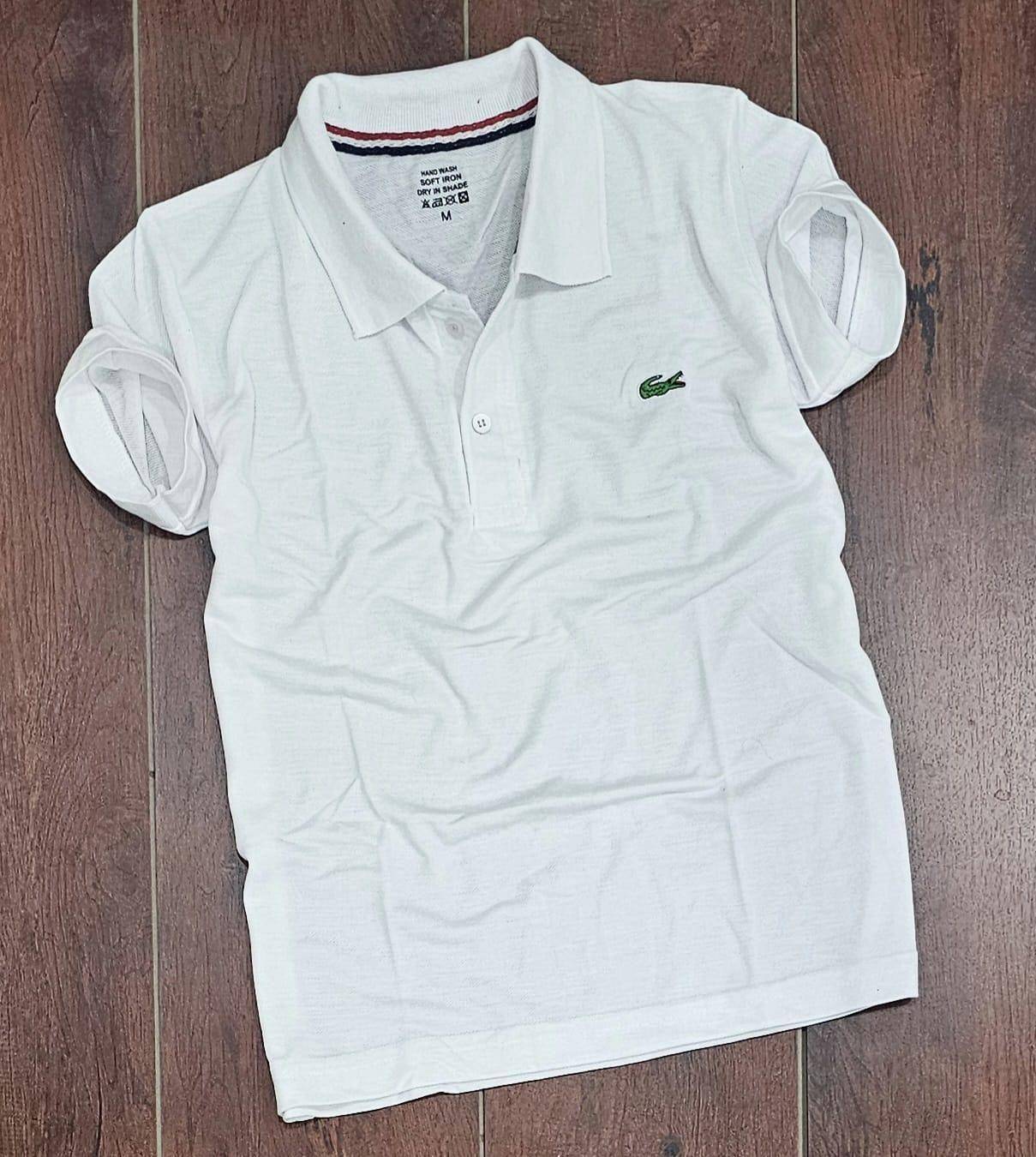 Men's Matty Polo T-Shirts Pack of 3 in black, white, and navy blue with embroidered Lacoste logo. Stylish and comfortable slim-fit design for casual wear.