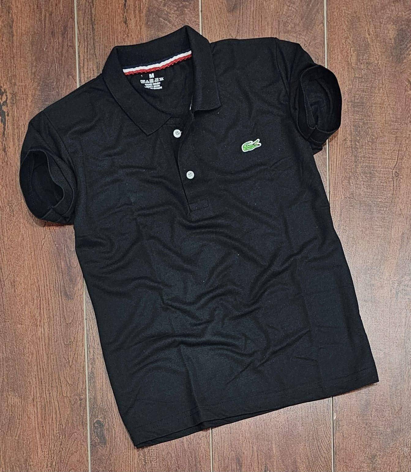 Men's Matty Polo T-Shirts Pack of 3 in black, white, and navy blue with embroidered Lacoste logo. Stylish and comfortable slim-fit design for casual wear.